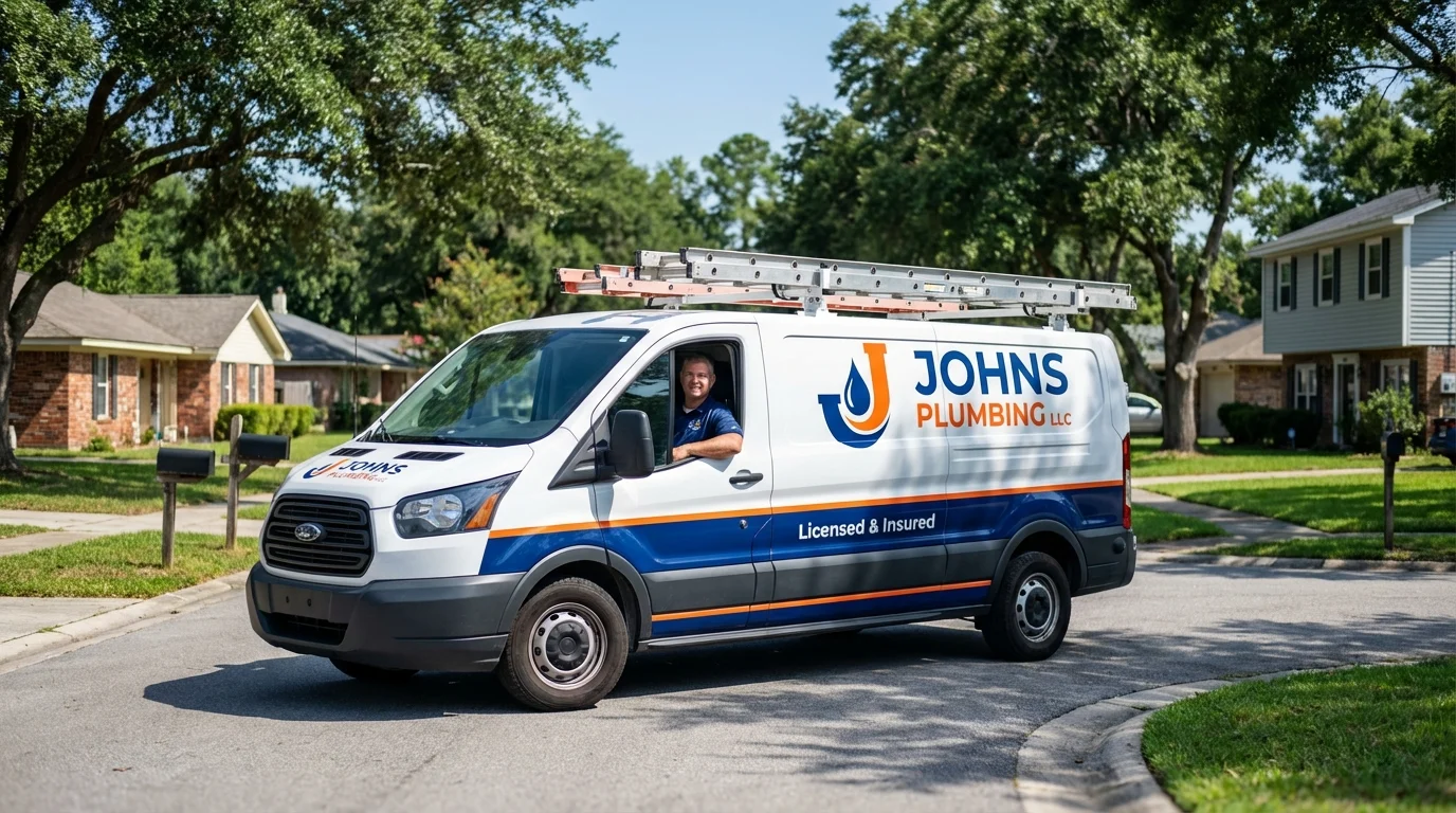 Johns Plumbing LLC service van in Palestine, IL