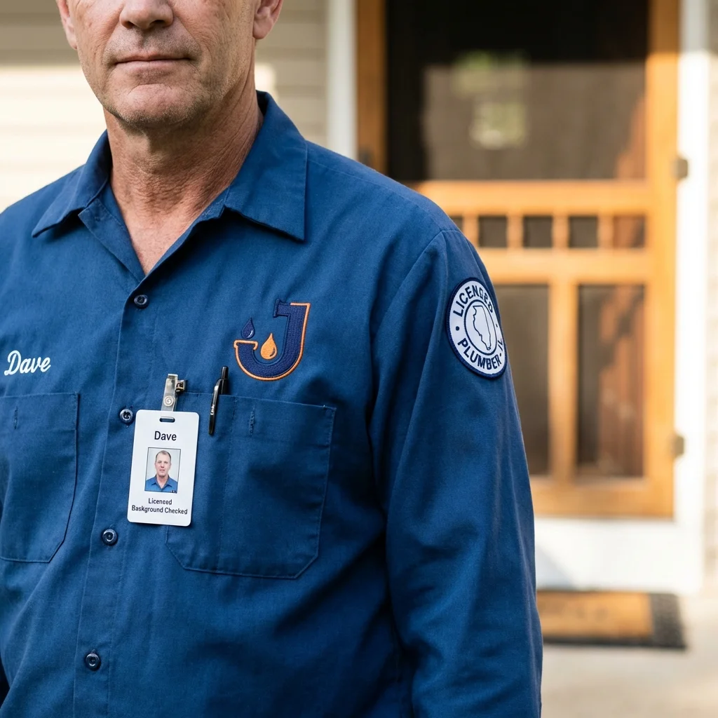 Licensed plumber showing ID badge in Palestine, IL