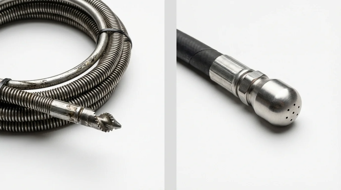 Drain snake cable and hydro jetting nozzle used for drain cleaning in Palestine, IL
